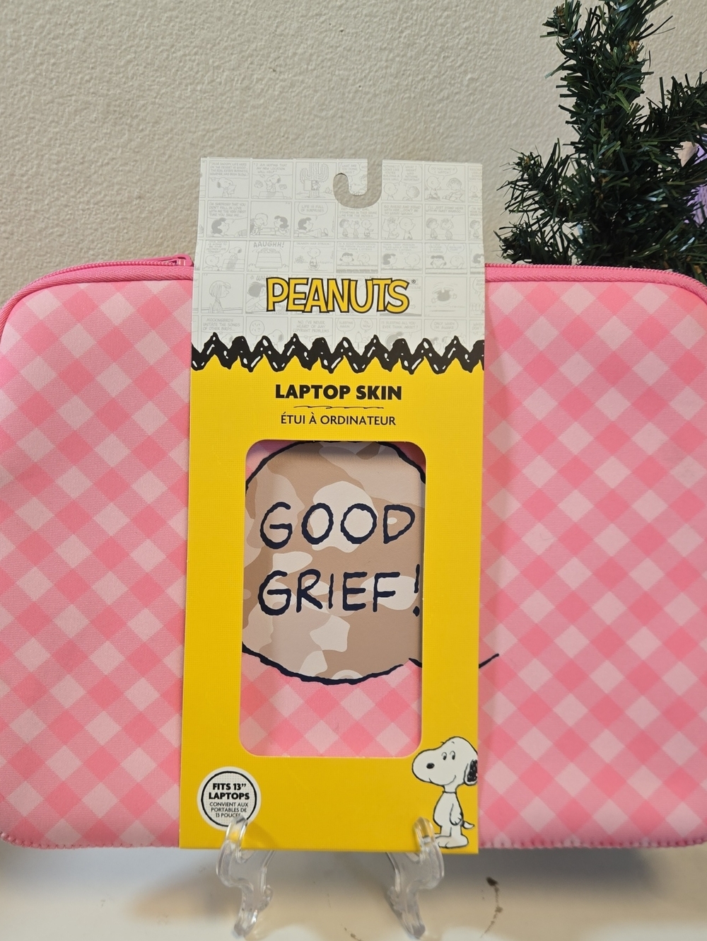 NEW Peanuts Pink Gingham "Good Grief" Laptop Skin